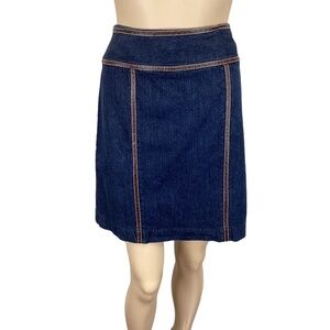 Michael Kors dark denim faux leather trim skirt size 10‎